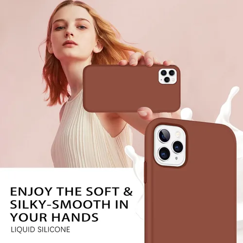 Vista 5 de DUEDUE Funda diseñada para iPhone 11 Pro, silicona líquida de gel suave, funda delgada con forro de tela de microfibra, cojín protector a prueba