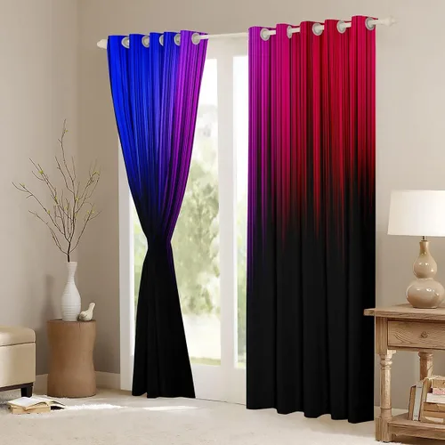 Vista 4 de Feelyou Cortinas abstractas degradadas para niños, adolescentes, azul, rojo y negro, cortinas de ventana para dormitorio, sala de estar, decoración