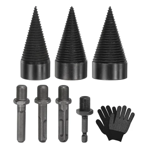 Vista 9 de M METERXITY Paquete de 1 broca divisora de madera de 1.260 in + 4 asas (cuadrada+redonda+vástago hexagonal+hexagonal pequeño) broca divisor de leña