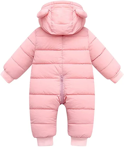Vista 2 de Kelon Traje de nieve para bebé, ropa de invierno de algodón, mameluco de piel con capucha, abrigo cálido 3-24M