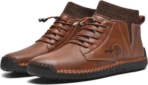 Vista 2 de MCEMACHI Mocasines de cuero para hombre, estilo casual, sin cordones, para conducir, zapatos de tobillo Chukka para hombre, incluye plantilla extra