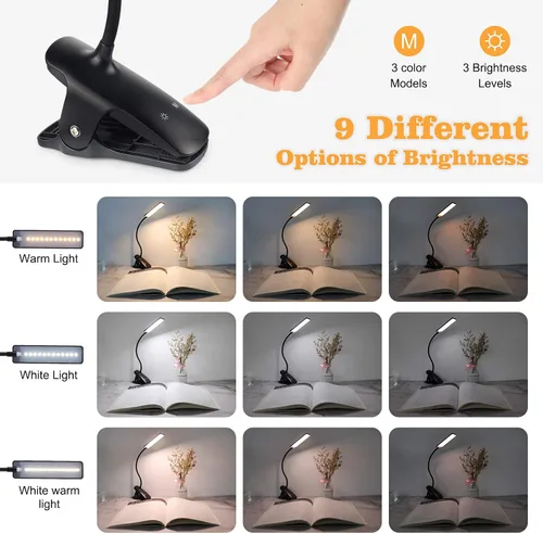 Vista 4 de Luz de Lectura LED con Clip Recargable USB Luces para Libros, 24 LEDs Lámpara de Cama Nocturna de Cuello Flexible, Control Táctil Lámparas
