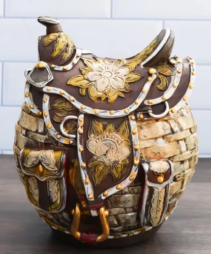 Vista 7 de Ebros Gift Silla de caballo de vaquero marrón rústico con diseño floral y de mimbre con diseño de cesta de dinero, moneda de ahorro, hucha de 5.5
