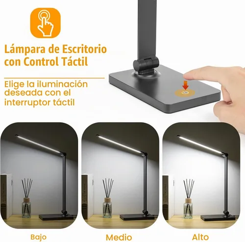 Vista 2 de DWEPTU - Lámpara de escritorio recargable, ajustable, 3 brillo, puerto de carga USB