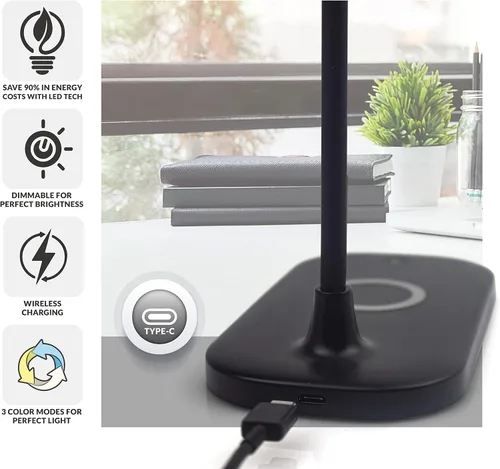 Vista 8 de Newhouse Lighting Zlata - Lámpara de escritorio de oficina con 21 LED y puerto USB, con 21 luces LED y puerto USB, carga inalámbrica