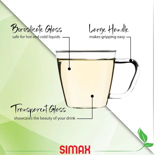 Vista 2 de SIMAX Juego de 6 tazas de café pequeñas de vidrio transparente, 7 onzas, tazas de té de borosilicato con asas para capuchino