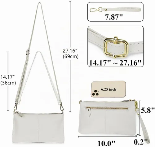 Vista 3 de YALUXE Women's Genuine Leather Wristlet Handbags Purses Clutch Wallet Bag 1- Correa de cuero blanco