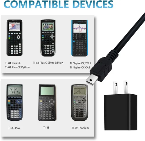 Vista 3 de Cargador de calculadora para calculadora gráfica TI-84 Plus CE/TI 84 Plus CE Color/TI84 Plus C Silver Edition, cable de carga de 3 pies