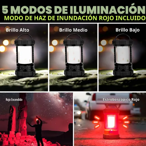 Vista 3 de Favourlite 3000LM - Linterna de camping con luz roja, recargable, color negro