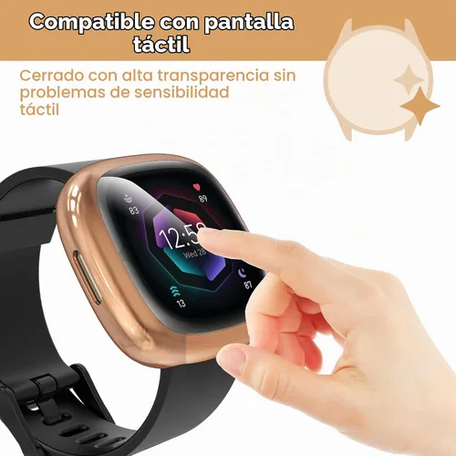 Vista 3 de Paquete de 5 fundas protectoras de pantalla de silicona compatibles con Fitbit Sense 2/Versa 4, cobertura completa, HD, ultrafina, TPU, compatible