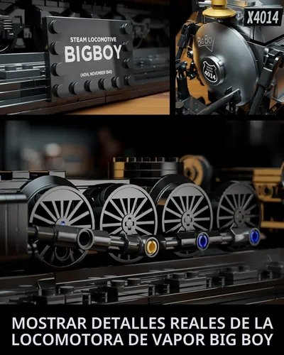 Vista 3 de Nifeliz Locomotora Big Boy, juego de bloques de construcción de locomotora de vapor articulada, kit de exhibición de tren de vapor legendario