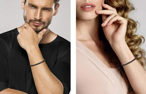 Vista 4 de Miabella Pulsera de cuero trenzado de doble envoltura italiana genuina para hombres y mujeres, cierre de acero inoxidable, fabricada en Italia