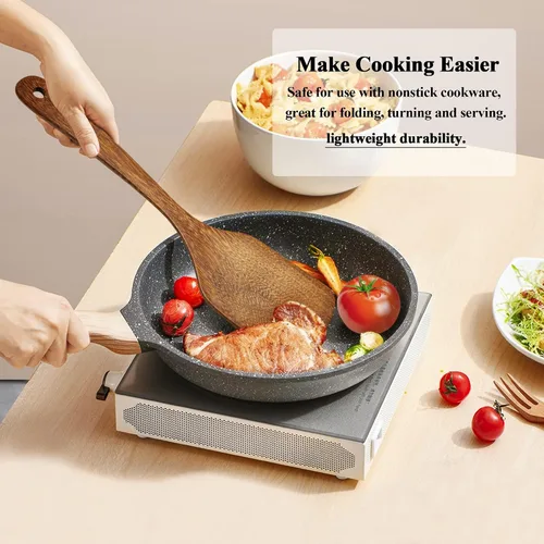 Vista 5 de Paquete de 4 espátulas de madera para cocinar, espátulas antiadherentes de madera de acacia para uso en cocina, juego de espátulas de cocina
