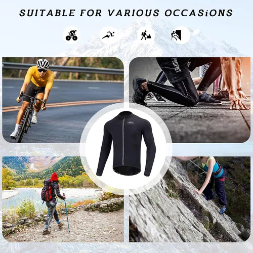 Vista 6 de Camiseta térmica de ciclismo para hombre con cremallera completa y bolsillos traseros