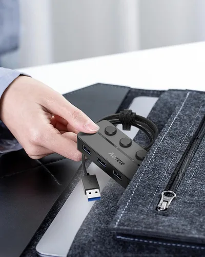 Vista 8 de Aceele Hub USB 3.0 con interruptores de alimentación LED individuales y puerto de alimentación tipo C, divisor USB multipuerto 3.0 con cable de 4