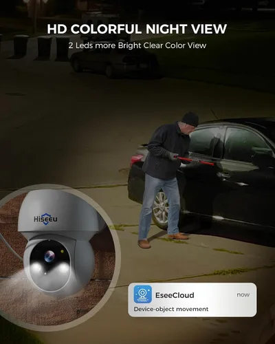 Vista 6 de Cámara de seguridad inalámbrica solar Hiseeu para exteriores, WiFi de 2.4G y 5G, visión nocturna a color, vista de 360°, inclinación y panorámica