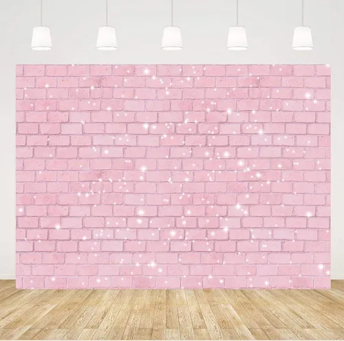 Vista 2 de Fondo de Fotografía de Pared de Ladrillos de Purpurina Rosa Retro 1,5x0,9 m, Ideal para Fiestas de Cumpleaños de Niñas, Baby Shower, Despedida