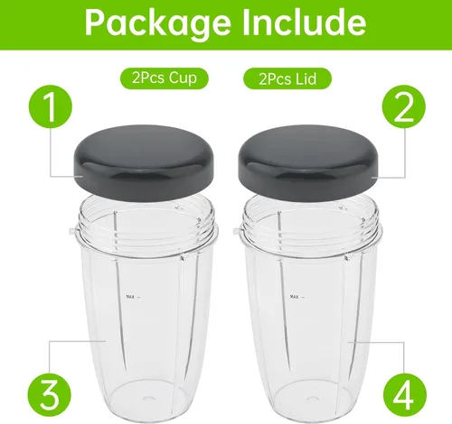 Vista 4 de 2 vasos de repuesto reutilizables de 24 onzas para licuadoras Nutribullet de 600 W / 900 W con tapa, vaso de repuesto lavable