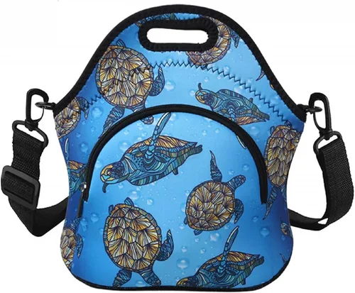 Vista 11 de Violet Mist Bolsas de almuerzo de neopreno con correa para el hombro, bolsas de almuerzo aisladas, lonchera térmica, reutilizable, bolsa bento
