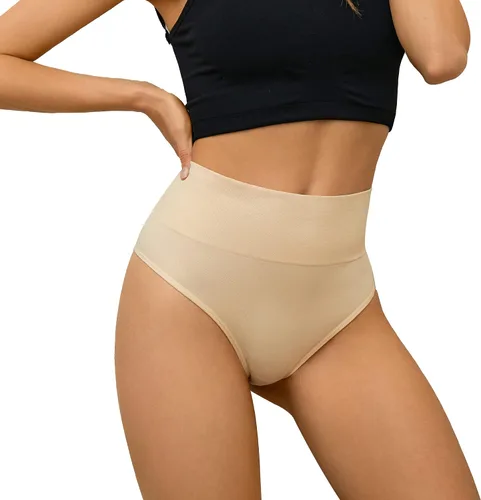 Vista 4 de DEANGELMON Tangas de cintura alta sin costuras para mujer, ropa interior elástica para entrenamiento