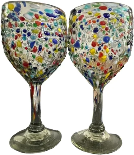 Vista 3 de Juego de 2 copas de vino con textura de guijarros sopladas a mano, 100% fabricadas en México