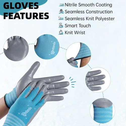 Vista 2 de ANDANDA 1/12 pares de guantes de trabajo, agarre fuerte, guantes de trabajo de nitrilo de nailon de punto sin costuras para hombre, adecuados