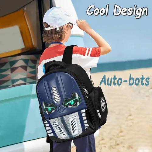 Vista 6 de ACEIOT Mochila para niños para la escuela, mochila para niños con bolsa de almuerzo y estuche para lápices, mochila robot para niños, mochila