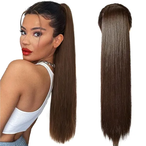 Vista 31 de SEIKEA Extensiones de cola de caballo con cordón, larga y recta, cola de caballo falsa, natural, suave, extensiones de cabello sintético resistente