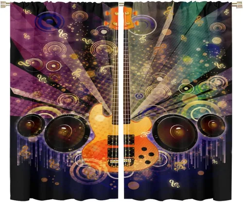 Vista 16 de Cortinas de música rock para adolescentes, tratamiento de ventana de guitarra electrónica para dormitorio, sala de estar, cortinas de ventana