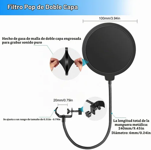 Vista 4 de Soporte de micrófono, trípode de micrófono de mesa, soporte de micrófono de escritorio con altura ajustable, soporte de micrófono pequeño