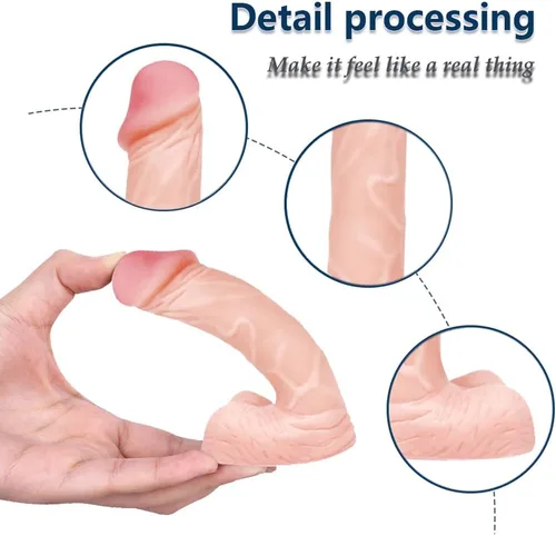 Vista 3 de Consolador pequeño realista de 4 pulgadas, tapón anal para principiantes, consolador anal suave con eje curvo y bolas, juguete sexual anal