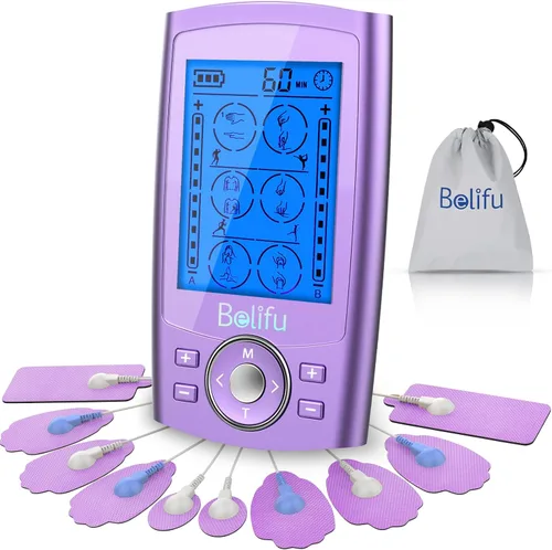Vista 13 de Belifu Unidad TENS EMS de Doble Canal 24 Modos Estimulador Muscular para Terapia de Alivio del Dolor, Masajeador de Pulso Electrónico Masajeador