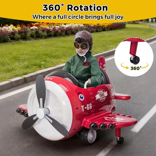 Vista 2 de Avión de paseo con control remoto TOBBI - Auto infantil con batería, auto para niños pequeños de 12V para conducir, autos eléctricos de paseo