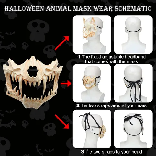 Vista 3 de 6 máscaras de Halloween para cosplay, esqueleto de animal