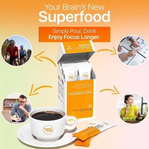 Vista 6 de fusion foods Café negro de hongos Reishi de Fushion Foods Mantente enfocado durante más tiempo, cero nerviosismo y apoyo inmunológico