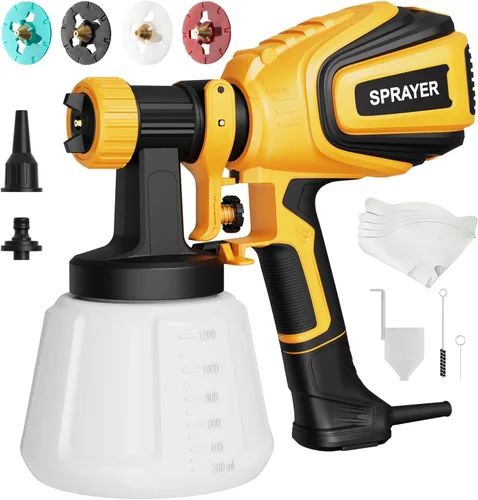 Vista 8 de Pulverizador de pintura de 700 W, pistola eléctrica HVLP de pintura, con 4 boquillas y 3 patrones de limpieza y juntas de soplado, fácil de limpiar