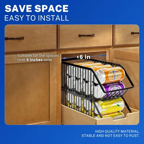 Vista 8 de Organizador de latas de soda de 4 unidades, organizador de latas apilable para despensa, almacenamiento de refrescos, dispensador de latas de soda