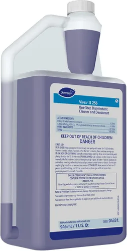 Vista 2 de VIREX Diversey II 256 04331. Disinfectant Cleaner Concentrate, Multi-Surface for Home & Commercial Use, Odor Control, Mint Scent, AccuMix Bottle, 32
