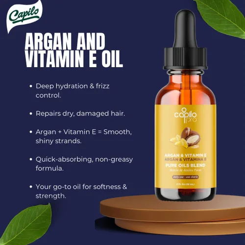 Vista 6 de Capilo Aceite Pro de Argán y Vitamina E - Hidratación profunda y Reparación del Cabello - 2 oz