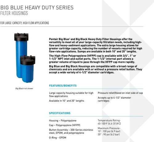 Vista 2 de Pentair Pentek 150234 - Carcasa de filtro azul grande, 1 pulgada NPT #20 para toda la casa con tapa de polipropileno de alto flujo (HFPP), 20
