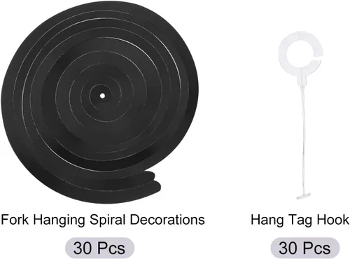 Vista 3 de MECCANIXITY 30 piezas negras colgantes de doble tira para colgar decoraciones de techo de plástico para fiestas de cumpleaños con gancho