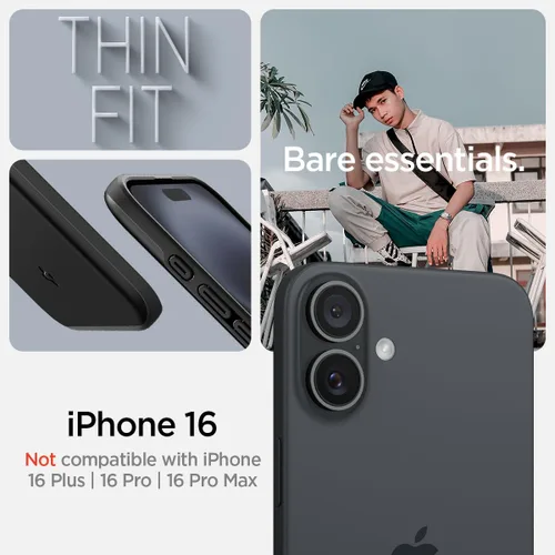 Vista 2 de Spigen Thin Fit MagFit Funda diseñada para iPhone 16 [Carcasa rígida] [Protección de grado militar] Compatible con MagSafe - Negro