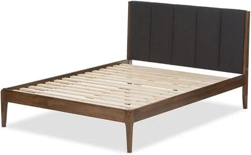 Vista 5 de BOWERY HILL Cama King de tela Mid-Century con plataforma en gris/marrón nogal