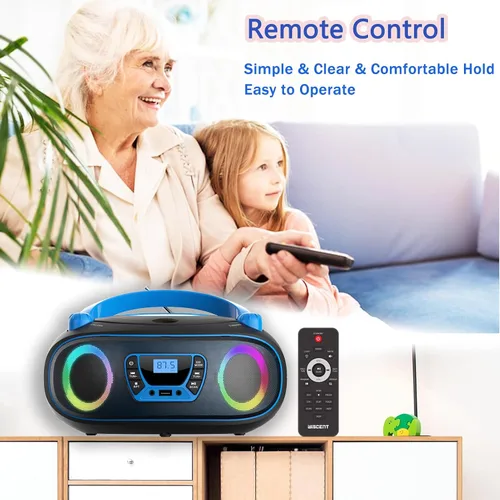 Vista 3 de Reproductor de radio portátil CD Boombox con Bluetooth, radio FM, reproducción de MP3 por USB, entrada AUX, conector para auriculares, compatible