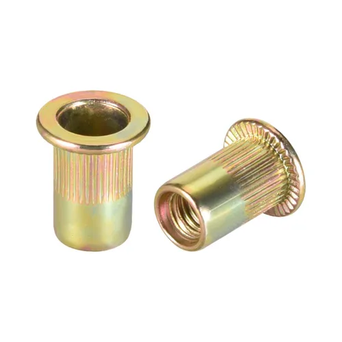 Vista 6 de uxcell Tuercas de remache de acero al carbono M3 Inserto de cabeza plana amarillo cinc plateado 50 PC