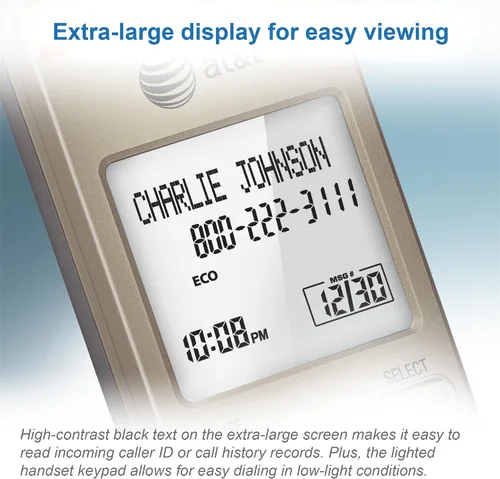 Vista 7 de AT&T - Teléfono inalámbrico expandible con sistema de respuesta y teclas XL retroiluminadas, 5 terminales Digital Answering System, Extra-Large