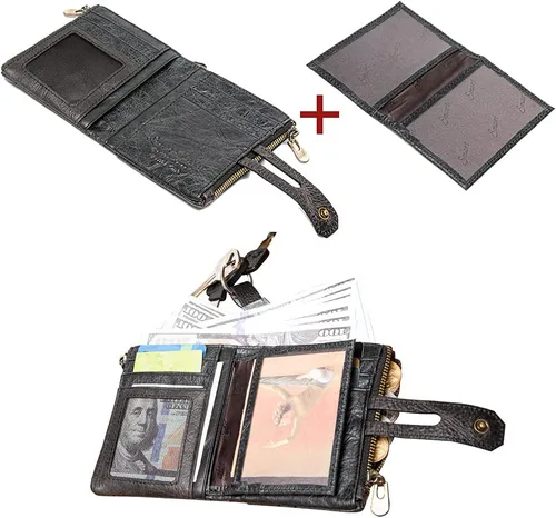 Vista 5 de Smart Bluetooth cadena carteras para hombres de cuero genuino cartera tarjeta de crédito con bolsillo moneda, Negro