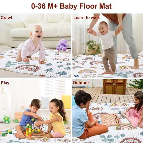 Vista 5 de Alfombra de juego Boho Rainbow 50x50 para parque infantil Lavable, portátil, antideslizante, plegable, para gatear al bebé y estar boca abajo