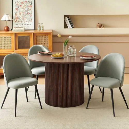 Vista 8 de Homedot Juego de mesa de cocina y comedor para 4, mesa de comedor de madera de nogal, redonda y tapizada, juego de sillas laterales de cocina