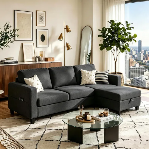 Vista 8 de Sofás seccionales para sala de estar, sofá de asiento profundo, cómodo sofá modular en forma de L, con diván de almacenamiento, fundas lavables